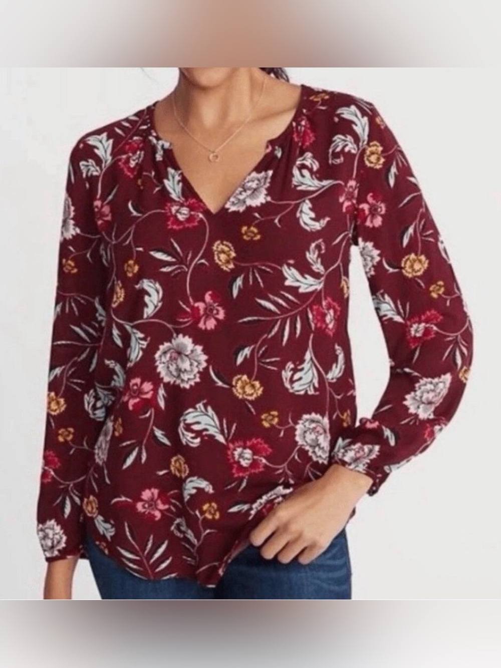 Old Navy Burgundy Floral Relaxed Blouse